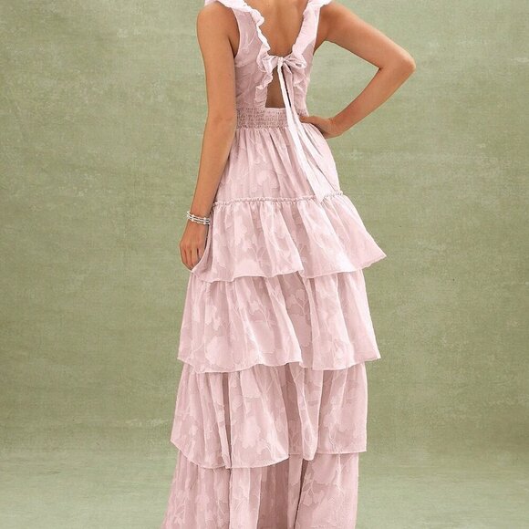 Pink Party Women's Floral Textured Tiered Ruffle Maxi Dress - Picture 2 of 5